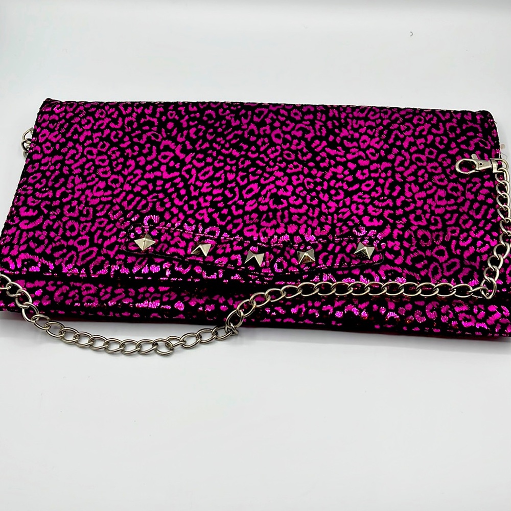 Betsey Johnson metallic cheetah clutch purse